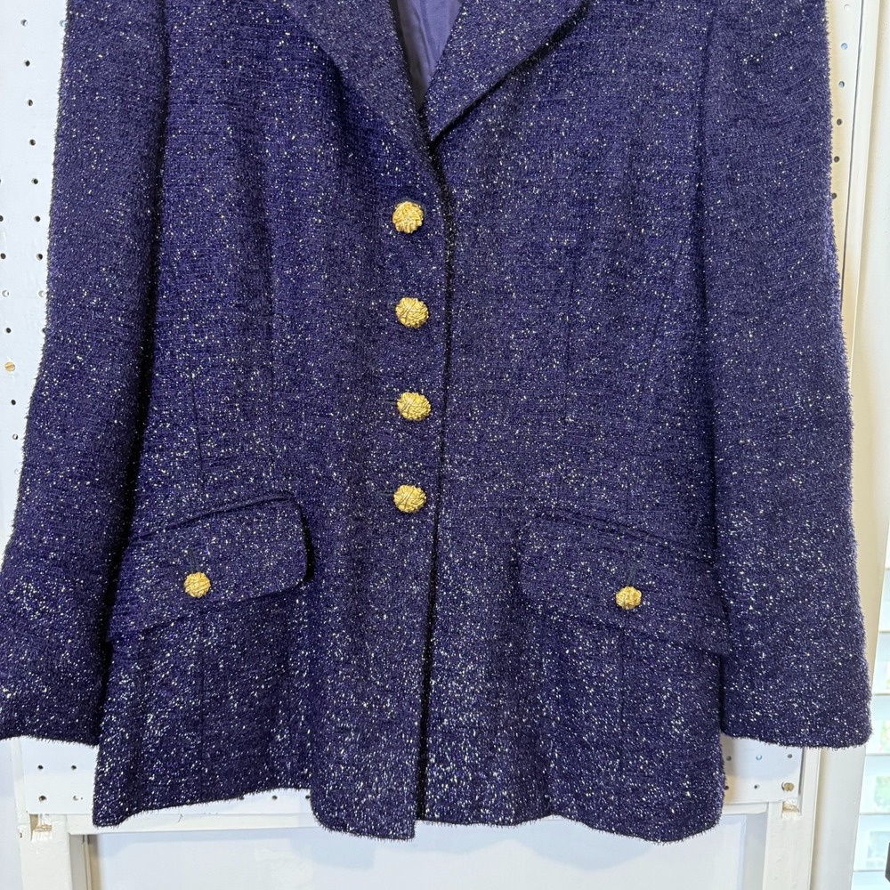 Escada Couture Tweed Blazer Women's 38 (6) Purple Sparkly Wool‎ Jacket Vintage - Picture 3 of 13